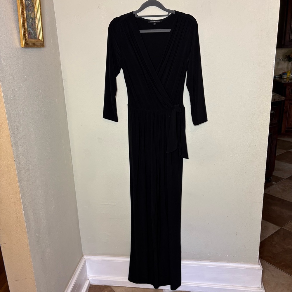 Elegant Black Wrap Pantsuit or Jumper with Self-Tie Waist Small